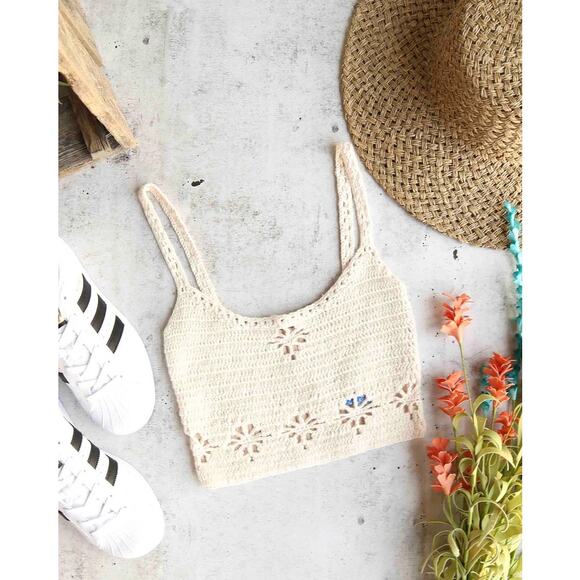 Free People Berkinette Crochet Bralette Crop Top Boho Festival Cream Brami XS S - Picture 3 of 9
